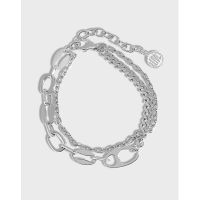 [COD] 0036 Korean version of ins niche design minimalist all-match pig nose double layer chain texture silver bracelet for women