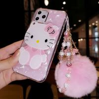 Sanrio Hello Kitty กับเคสสำหรับไอโฟนโทรศัพท์กระจกเงาโต๊ะเครื่องแป้ง14 13 12 11 Pro Max Mini XR XS MAX Plus Plus เคสกันกระแทกสำหรับเด็กผู้หญิง Y2k