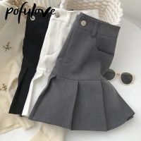 【CW】 Saia plissada y2k harajuku branco lápis saia uniformes calças de segurança verão cor sólida casual mini kawaii moda