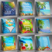 Summer Cushion Cover Sea Beach Coconut Tree Decorative Pillowcase for Sofa Bed Polyester Throw Pillow Covers Home Decor 45x45cm