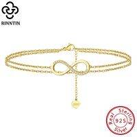 Rinntin 925 Sterling Silver Unique Layered Infinity Satellite Anklets for Women 14K Gold Foot Bracelet Ankle Straps Jewelry SA16