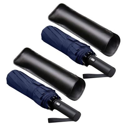 2X 12 Ribs Windproof Travel Umbrella with Canopy, Lengthened Handle with Auto Open Close Button,(Blue)