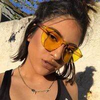 HKNA 2022 Transparent Cateye Sunglasses Women Vintage One-piece Sun Glasses Women/Men Vintage Eyewear Women Gafas De Sol Mujer