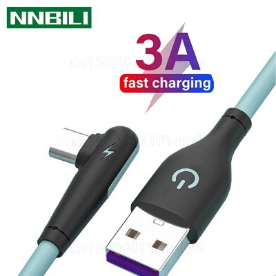 USB Type C Cable 3A Fast Charging Cable USB Cord 90 Degree Fast Charging Charger Liquid Silicone Data Cable 0.25/1/2M Cables  Converters
