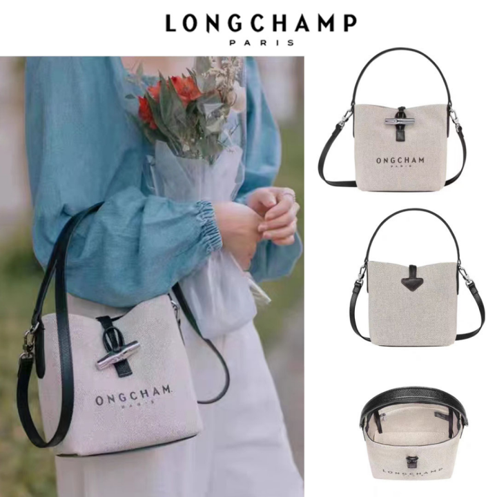 💕 LONGCHAMP seller 🔥] 100% original longchamp official store bag  L10159HSG037 canvas bucket bag Small Short Top-Handle Bags long champ bags