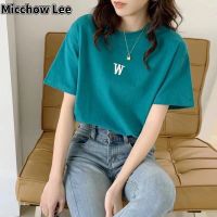 Micchow Lee เสื้อยืดผู้หญิง,เสื้อกล้ามทันสมัยแขนเสื้อครึ่งคอกลมเสื้อยืดลำลองแขนสั้น MODE Korea