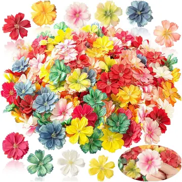 5Pcs Chiffon Fabric Artificial Flowers Head with Bead Hairpin