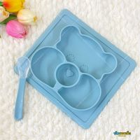 Nuebabe ชุดจานซิลิโคนฐานสุญญากาศ Silicone Suction Baby Plate with Spoon รุ่น BB0003