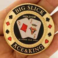 เหรียญชุบ "Big Slick Ace &amp; King" ของที่ระลึกชิปเล่นโป๊กเกอร์คาสิโนเหรียญศิลปะโป๊กเกอร์กล่องป้องกันบัตรด้วยเหรียญแคปซูล