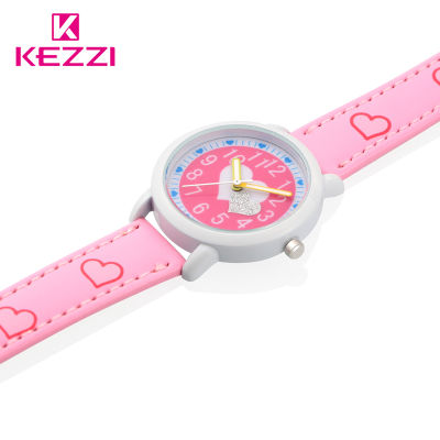HotKEZZI Love Hearts นาฬิกาเด็กผู้หญิงสายหนังพิมพ์การ์ตูนนาฬิกาเด็กนักเรียนนาฬิกาข้อมือควอตซ์ Casual แฟชั่น Horloge