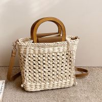 【CC】 Beach Hand-Woven Handbags Woven Shoulder Handle Color Rattan bags