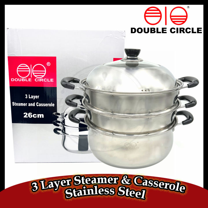 Double Circle Stainless Steel 3 Layer Steamer And Casserole Steamer