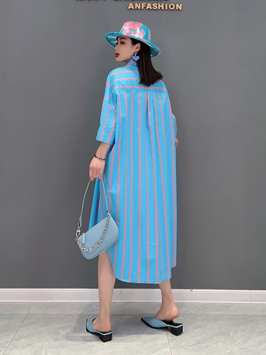 xitao-striped-shirt-dress-fashion-bandage-dress-wmd5205