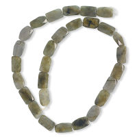 ลูกปัดหินแท้ เม็ดสี่เหลี่ยมผืนผ้าแบนเจียเหลี่ยม หินลาบาโดไลท์ (Labradorite) 9x15 - (สีเทา)