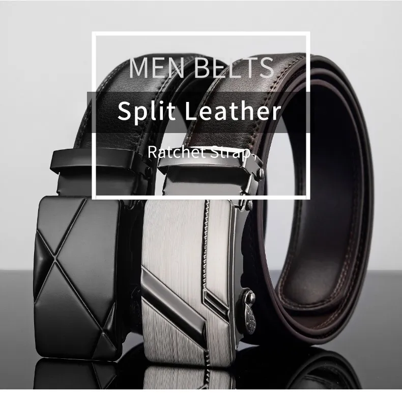 Men Belt Metal Automatic Buckle Brand Luxury Belts for Men Famous Work  Business Black Cow skin Strap