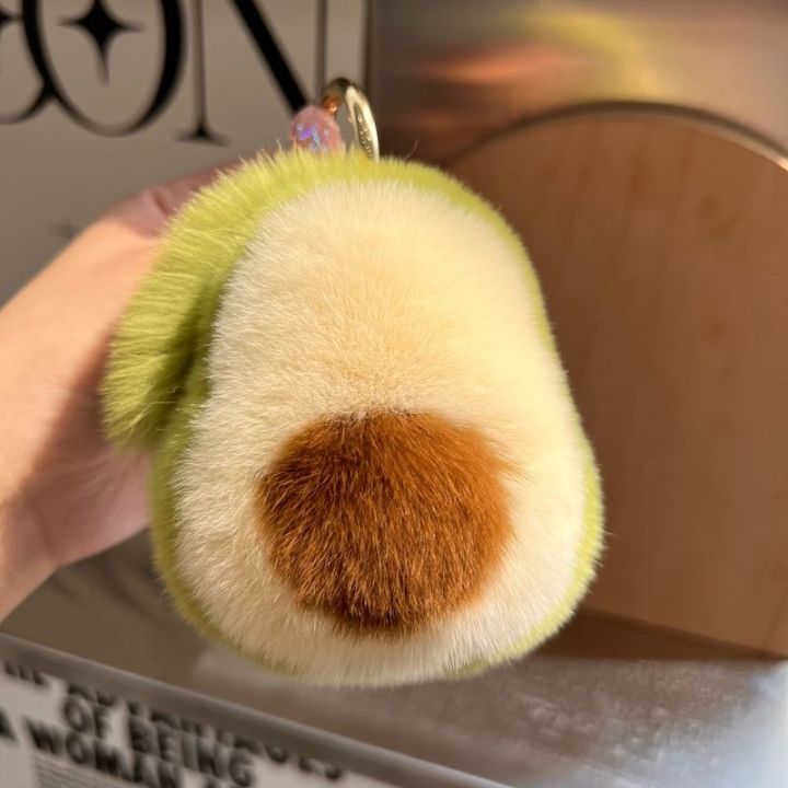 high-end-cute-avocado-imitation-mink-fur-car-key-chain-pendant-ins-plush-ball-school-bag-bag-decoration-gift
