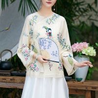 Hanfu เสื้อสตรีปักลายเสื้อหรูหราสไตล์ประจำชาติฤดูใบไม้ผลิฤดูร้อน4XL ชุดจีนจีนโบราณทรงหลวมใหม่