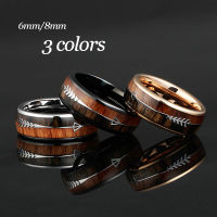 68mm Tungsten Carbide Rings for Men Women Wedding Bands Nature Koa Wood Arrow Inlay Free Engraving Comfort Fit