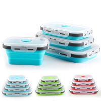 4Pcs Kitchen Silicone Lunch Box Collapsible Portable Bowl Food Storage Container Eco-Friendly For Microwavable Picnic