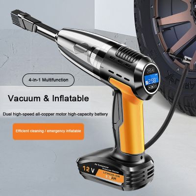 4-In-1 Portable Car Vacuum Cleaner Cordless Tire Inflator Pressure Gauge Car Vacuum Rechargeable Air Compressor Pump