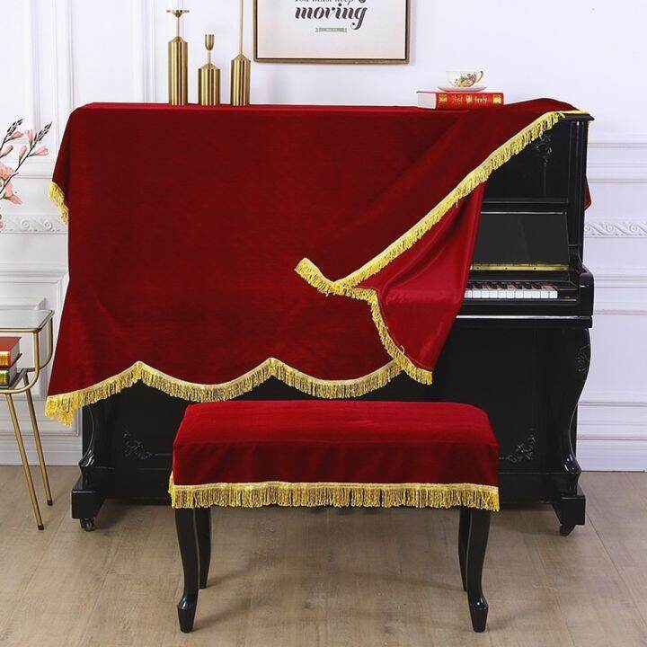 new-red-and-green-classical-velvet-piano-cover-simple-thickened-half-cover-fabric-piano-top-piano-bench-dust-cover