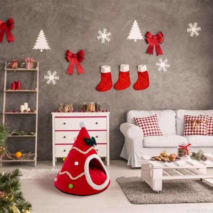 home-kennel-cat-bed-house-pet-nest-durable-cone-autumn-winter-warm-christmas-tree-shape-xmas-decoration-dog-tent