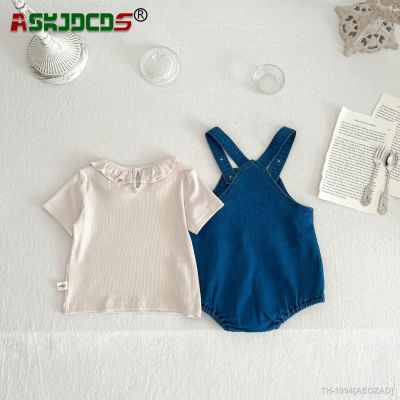 ❍☢ Denim Bodysuits para bebê infantil Meninos e meninas Ruched Top T-shirts Clothing Set tamanhos 0 a 3Y 2pcs