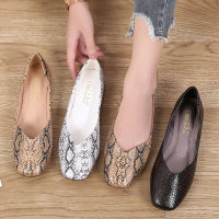 Snake pattern square toe flats woman soft bottom shallow moccasins comfy ballet shoes ladies casual plus size 35-41 loafers 2020