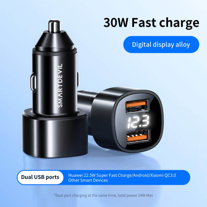 smartปีศาจ24w-usb-ขนาดเล็กที่ชาร์จแบตในรถ-สำหรับ-samsung-s22-ultra-xiaomi-12-huawei-oppo-dual-usb-pd-2พอร์ตที่ชาร์จโทรศัพท์ในรถยนต์ชาร์จเร็ว