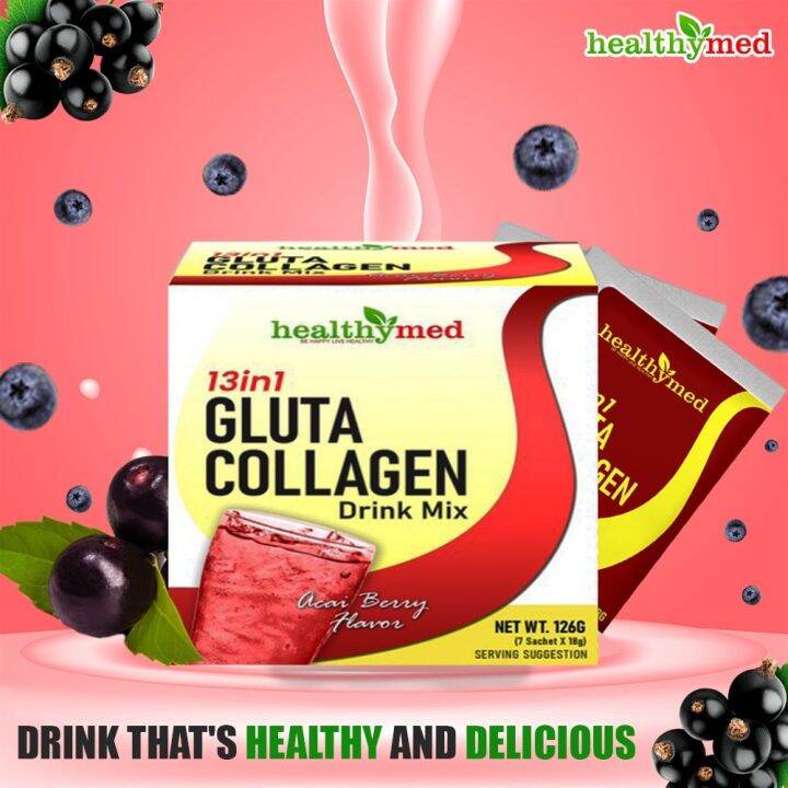Healthymed 13in1 Gluta Collagen Drink Mix Acai Berry Flavor with Glutathione and L Carnitine