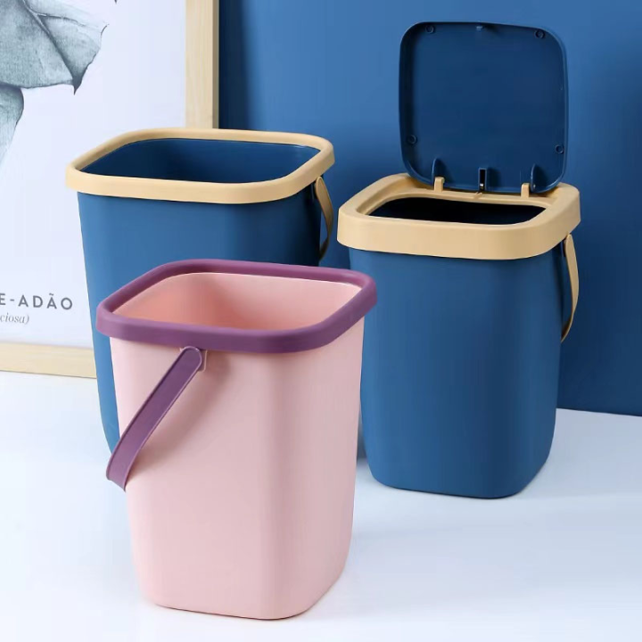 26cm Trash Can With cover Kitchen and Bathroom Trash Bin Pressed Type
