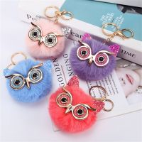 Cute Big Eyed Owl Keychain Fur Ball Animal Charms Keychain For Women Bag Ornaments Handbag Wallet Pendant Car Key Ring Accessory