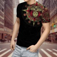 2023 In stock Mexican Aztec Warrior Printed Mens  T-shirts 3D Graphic Polyester All-Over Casual Tops，Contact the seller to personalize the name and logo