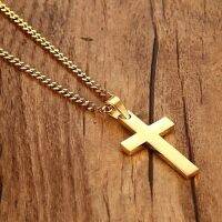 ▥✶ Punk Stainless Steel Cross Gold Silver Color Necklace for Women Men Vintage Chain Crystal Pendant Long Necklaces Jewelry