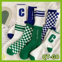 [Klein ถุงเท้าสีฟ้าของผู้หญิง,ถุงเท้าผ้าฝ้ายยาวระดับกลางถุงเท้าลายตารางหมากรุกถุงเท้าฤดูใบไม้ผลิและฤดูร้อนสีเขียว,Klein blue socks women mid-tube cotton socks ins tide socks checkerboard green spring and summer socks,]