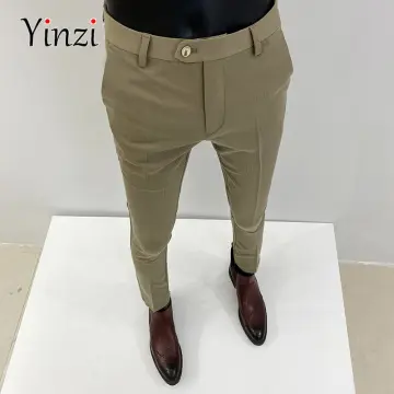 Men's Linen Pants Beige Straight Loose Formal Trousers Men Office