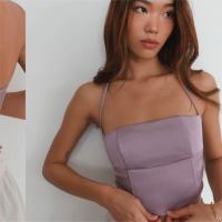 Herref Gigi Top - Lavender เสื้อครอปคลอเซ็ท สายคล้องคอ ซาติน สีม่วง