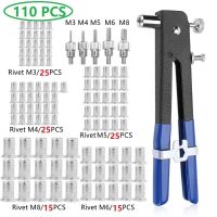 110PCS Rivet Nuts Kit M3M4M5M6M8 Rivet Nut Nut Rivet Mandrels Repairtool,Rivet,Flatheadscrew Hand Tool Kit