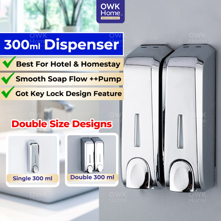 300ml Double Chrome Soap Dispenser Wall Mounted Bathroom Shampoo