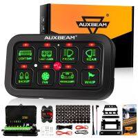 AUXBEAM แผงควบคุมการเปิด-ปิด8แผงสวิตช์รีเลย์อิเล็กทรอนิกส์แสงไฟสีเขียว