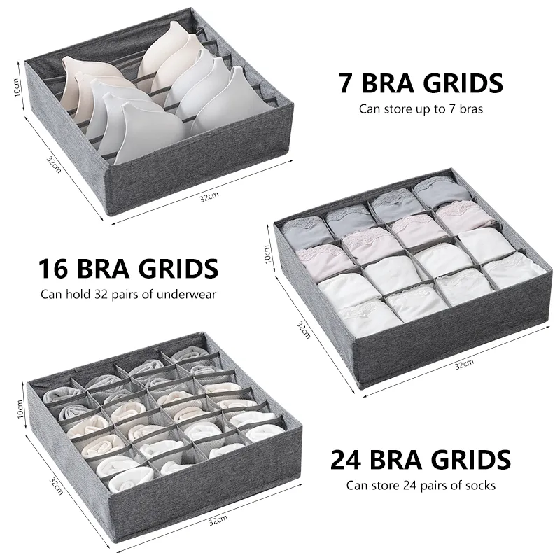 Home Solid Color Storage Box for Folding Socks Bra Underpants Underwear  Organizer 7/16/24 Grids Bra Organizer Foldable Drawer