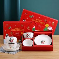 Home kitchen ins creative cartoon Santa Claus ceramic cutlery set 4 bowls 2 plates cutlery Christmas gift