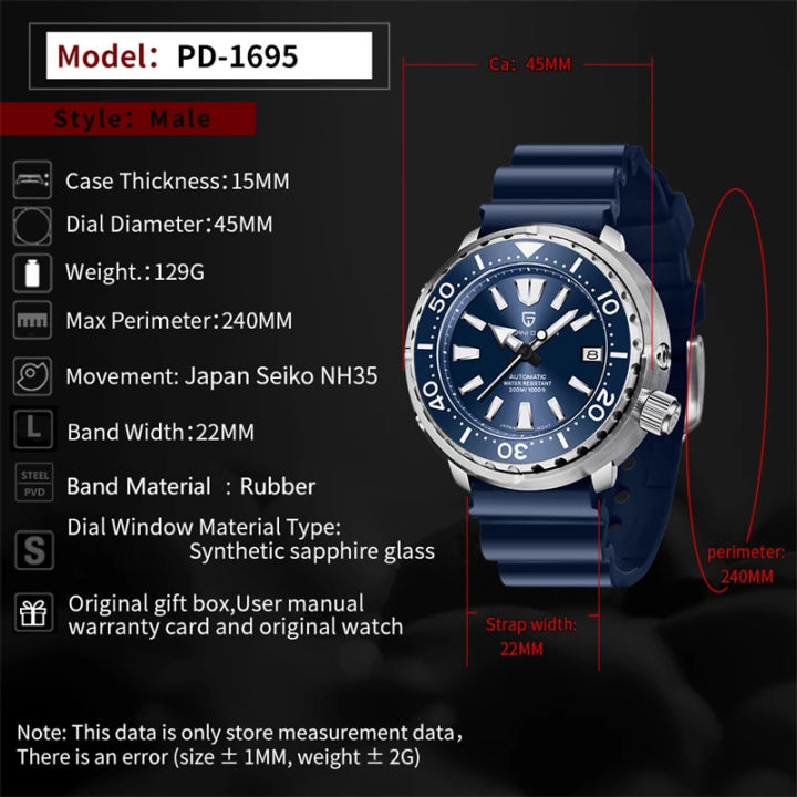 pagani-design-45-มม-อัตโนมัตินาฬิกา-seiko-nh35-เซรามิค-bezel-300-m-กันน้ำคริสตัลแซฟไฟร์กีฬาผู้ชายนาฬิกา-pd-1695