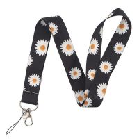 Simple Fashion Daisy Print Lanyards Keychain ID Card Pass Gym Badge Holder Mobile Phone Hang Rope Key Holder Webbing Neck Straps