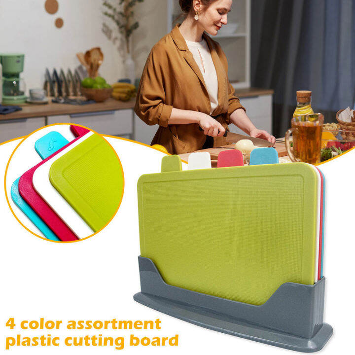 GrocGoods 4Pcs Cutting Board Set Plastic Chopping Board Set with Color