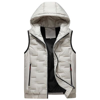 ZZOOI Men Winter Sleeveless Down Jacket Men New Hooded Waterproof Casual Jacket Black Fashion Soft Shell Down Jacket For Men