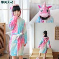 Kids Flannel Soft Unicorn Hooded Bathrobe Childrens Dressing Gown Bath Robe Kugurumi Animal Sleepwear For Girls Boys Pyjamas