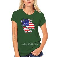 DIY Cotton Funny Tee Shirts American Flag Tear Through Ripped Graphic USA Patriotic Juniors Womens T-Shirt Size XS S M L XL XXL