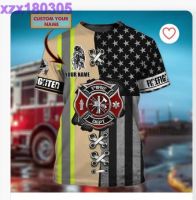 Custom With Name Firefighter Full Printed Shirt Usa Flag Background, Be Proud Fire Man 3D Tee Shirt