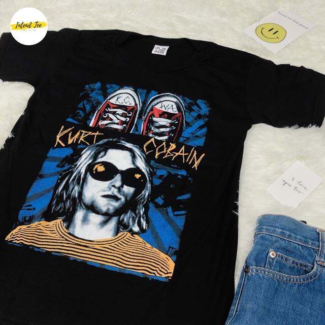 วงร็อค-เสื้อวง-kurt-cobain-พิมพ์หน้า-หลัง-เสื้อยืด